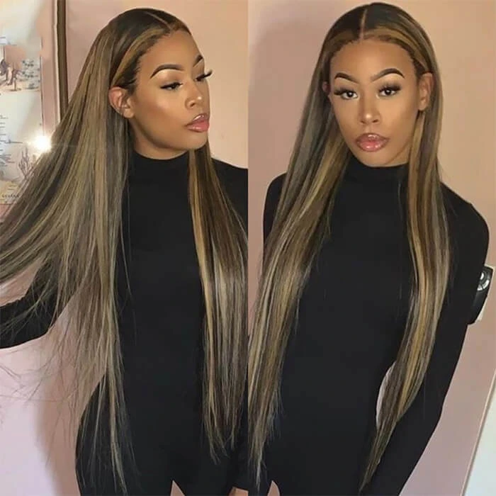 Highlight 13x4 HD Lace Frontal Wig #1B/27 Ombre Honey Blonde Brazilian Straight Human Hair Wigs 7 Highlight 13x4 HD Lace Frontal Wig #1B/27 Ombre Honey Blonde Brazilian Straight Human Hair Wigs - Image 5