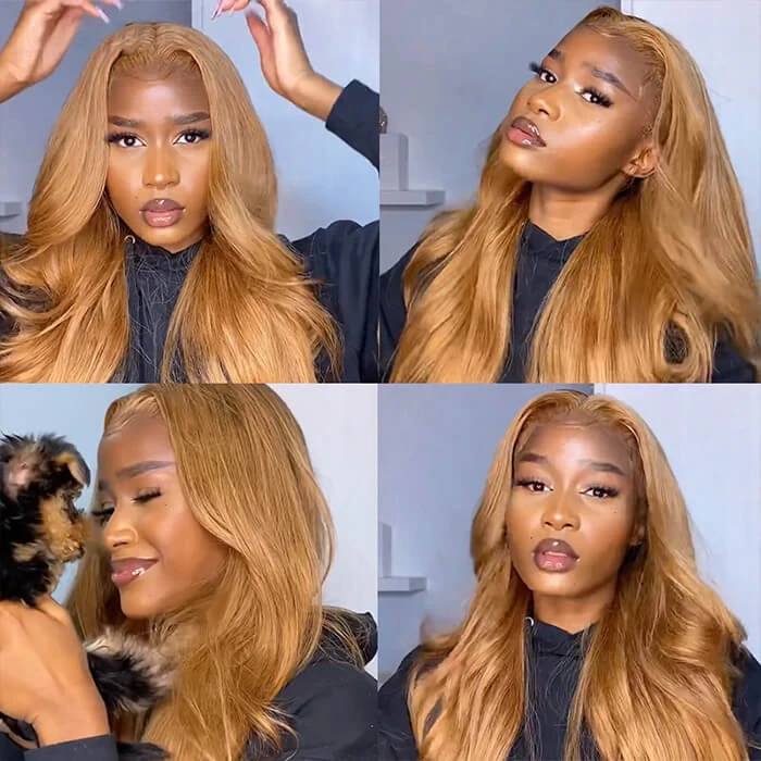 Honey Blonde 13x4 HD Transparent Lace Front Wig #27 Blonde Colored Human Hair Frontal Wig 9 Honey Blonde 13x4 HD Transparent Lace Front Wig #27 Blonde Colored Human Hair Frontal Wig - Image 7