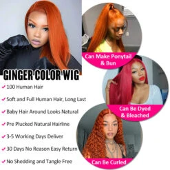 Ginger Orange Straight Wig Glueless HD Lace Front Wigs Human Hair For Women 17 Ginger Orange Straight Wig Glueless HD Lace Front Wigs Human Hair For Women -Ethereal Hair Shop 1077