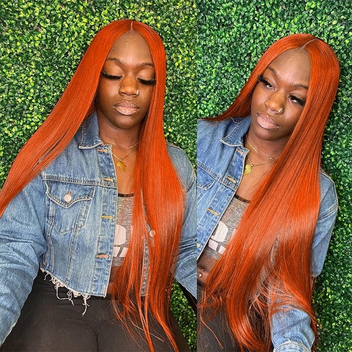 Ginger Orange Straight Wig Glueless HD Lace Front Wigs Human Hair For Women 7 Ginger Orange Straight Wig Glueless HD Lace Front Wigs Human Hair For Women - Image 5