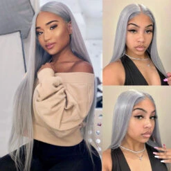 Sliver Gray Color Silky Straight 13x6/5*5 Lace Front Pre Plucked Human Hair Wigs For Women 11 Sliver Gray Color Silky Straight 13x6/5*5 Lace Front Pre Plucked Human Hair Wigs For Women -Ethereal Hair Shop 1126.1