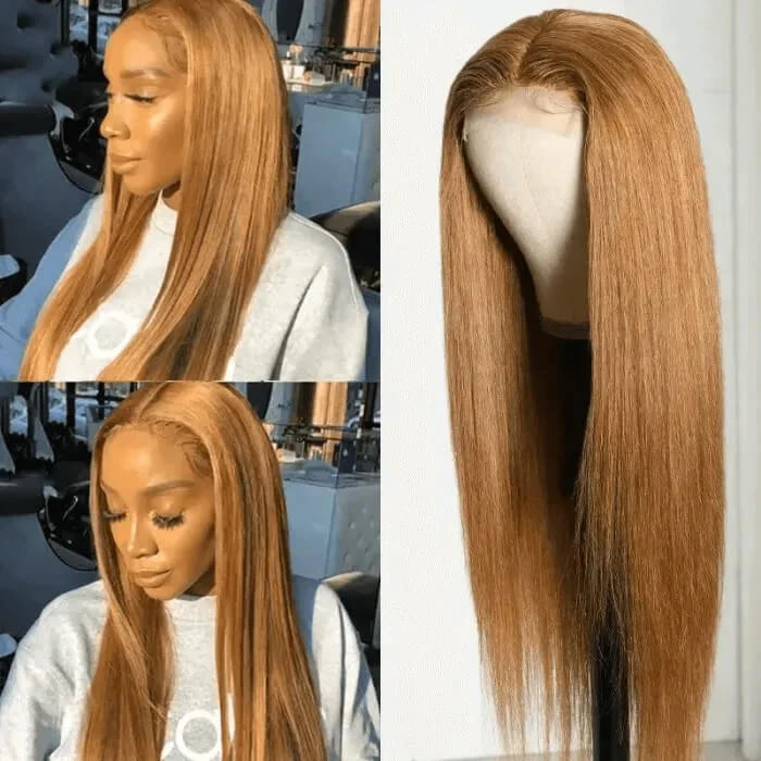 30 Inch Honey Blonde Straight Lace Front Wigs #27 Hair Colored Transparent HD Lace Human Hair Wig 5 30 Inch Honey Blonde Straight Lace Front Wigs #27 Hair Colored Transparent HD Lace Human Hair Wig - Image 3