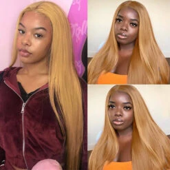 30 Inch Honey Blonde Straight Lace Front Wigs #27 Hair Colored Transparent HD Lace Human Hair Wig 12 30 Inch Honey Blonde Straight Lace Front Wigs #27 Hair Colored Transparent HD Lace Human Hair Wig -Ethereal Hair Shop 1136