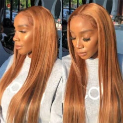#30 Light Auburn Brown Wigs Straight & Body Wave Colored Human Hair Wigs 13*4 HD Lace Wigs -Ethereal Hair Shop 1153