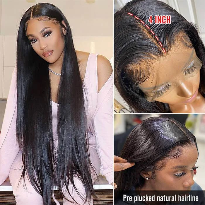 Straight 13*4 HD Lace Human Hair Wigs Transparent Glueless Lace Front Wig With Pre Plucked 4 Straight 13*4 HD Lace Human Hair Wigs Transparent Glueless Lace Front Wig With Pre Plucked - Image 2