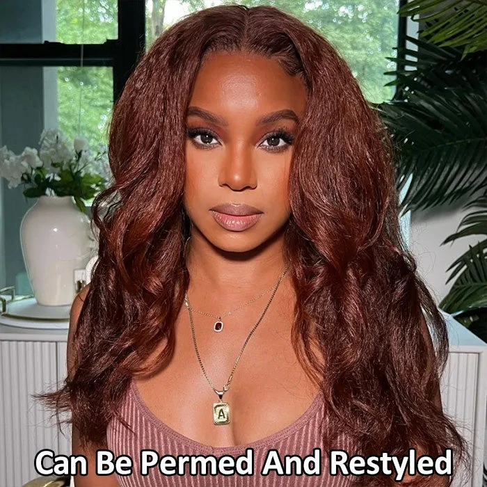 #33 Red Brown Auburn Colored Kinky Straight 13x6 HD Transparent Lace Frontal Wigs 10 #33 Red Brown Auburn Colored Kinky Straight 13x6 HD Transparent Lace Frontal Wigs - Image 8