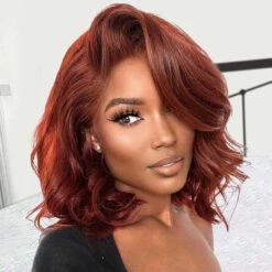 #33 Reddish Brown Color Body Wave 13x4/5x5 HD Lace Frontal Wigs Short Bob Red Brown Wig 220% Density 14 #33 Reddish Brown Color Body Wave 13x4/5x5 HD Lace Frontal Wigs Short Bob Red Brown Wig 220% Density -Ethereal Hair Shop 1272