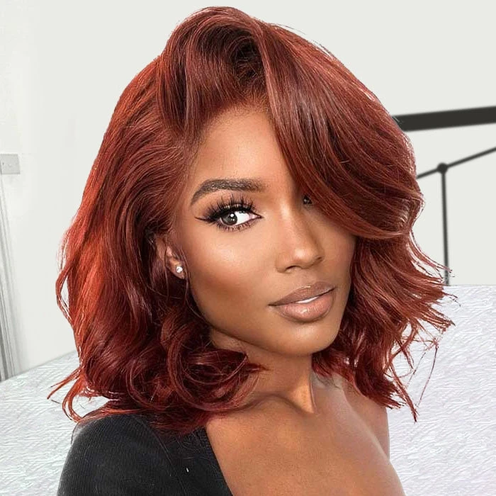 #33 Reddish Brown Color Body Wave 13x4/5x5 HD Lace Frontal Wigs Short Bob Red Brown Wig 220% Density 5 #33 Reddish Brown Color Body Wave 13x4/5x5 HD Lace Frontal Wigs Short Bob Red Brown Wig 220% Density - Image 3