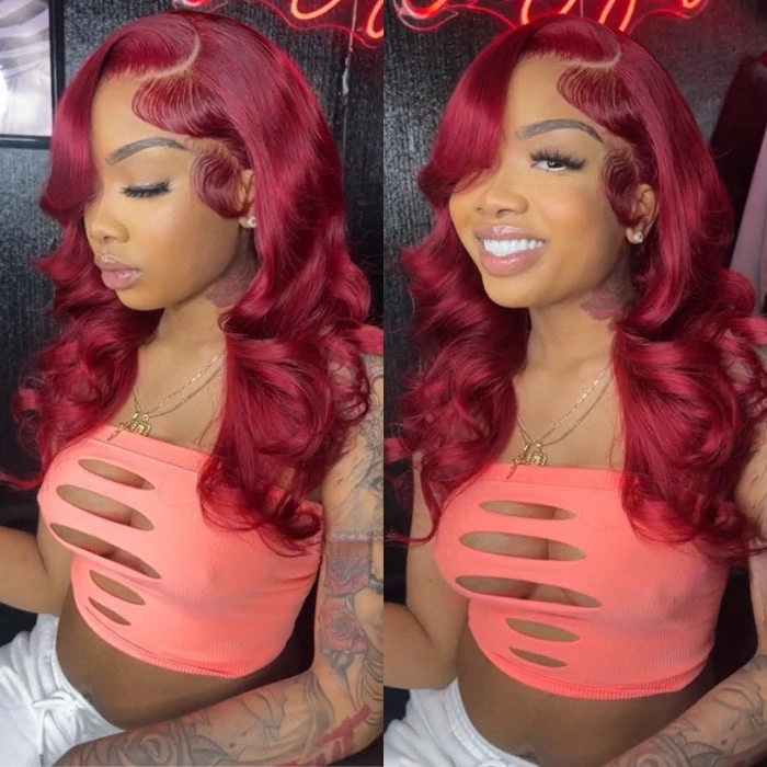 99J Burgundy 13x4 HD Lace Front Pre Plucked Colored Human Hair Wigs 3 99J Burgundy 13x4 HD Lace Front Pre Plucked Colored Human Hair Wigs
