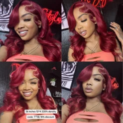 99J Burgundy 13x4 HD Lace Front Pre Plucked Colored Human Hair Wigs 13 99J Burgundy 13x4 HD Lace Front Pre Plucked Colored Human Hair Wigs -Ethereal Hair Shop 13 4 99j lace wigs thequeenleora 2