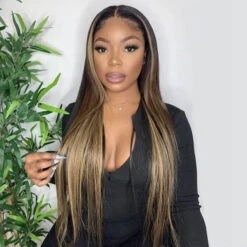 Highlight 13x4 HD Lace Frontal Wig #1B/27 Ombre Honey Blonde Brazilian Straight Human Hair Wigs 12 Highlight 13x4 HD Lace Frontal Wig #1B/27 Ombre Honey Blonde Brazilian Straight Human Hair Wigs -Ethereal Hair Shop 1380