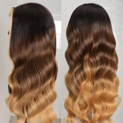 Ombre Lace Front Wigs With Blonde Highlight #T1B/4/27 Three Tone Brazilian Body Wave HD Lace Human Hair Wigs 16 Ombre Lace Front Wigs With Blonde Highlight #T1B/4/27 Three Tone Brazilian Body Wave HD Lace Human Hair Wigs -Ethereal Hair Shop 1408
