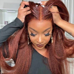 #33 Red Brown Auburn Colored Kinky Straight 13x6 HD Transparent Lace Frontal Wigs 19 #33 Red Brown Auburn Colored Kinky Straight 13x6 HD Transparent Lace Frontal Wigs -Ethereal Hair Shop 1557 9b9d9659 cf6a 481c 9f15 b28ea0f91ea2