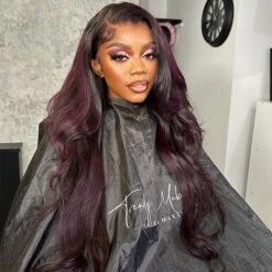 Balayage Purple Highlight Lace Front Wigs 13x4 Transparent HD Lace Human Hair Wigs -Ethereal Hair Shop 1581
