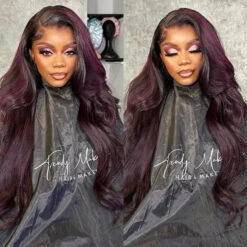 Balayage Purple Highlight Lace Front Wigs 13x4 Transparent HD Lace Human Hair Wigs -Ethereal Hair Shop 1582