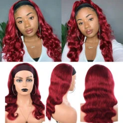 99J Burgundy Color Headband Wigs Body Wave Virgin Human Hair -Ethereal Hair Shop 16