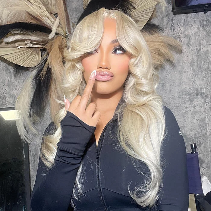 613 Blonde Curtain Bangs Body Wave Wig Pre Plucked Glueless HD Lace Human Hair Wigs 4 613 Blonde Curtain Bangs Body Wave Wig Pre Plucked Glueless HD Lace Human Hair Wigs - Image 2