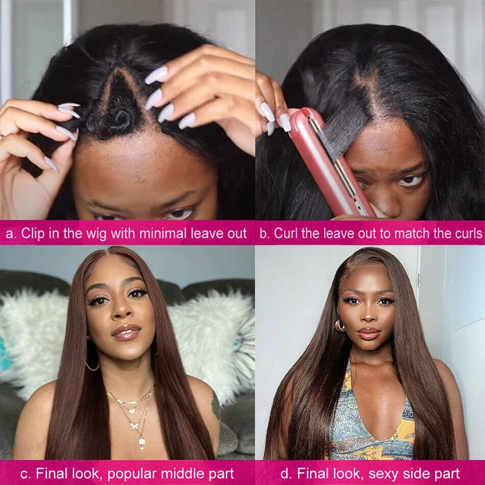 #4 Chocolate Brown Straight V/U Part Wig No Leave Out Glueless Human Hair Wigs Beginner Friendly 7 #4 Chocolate Brown Straight V/U Part Wig No Leave Out Glueless Human Hair Wigs Beginner Friendly - Image 5