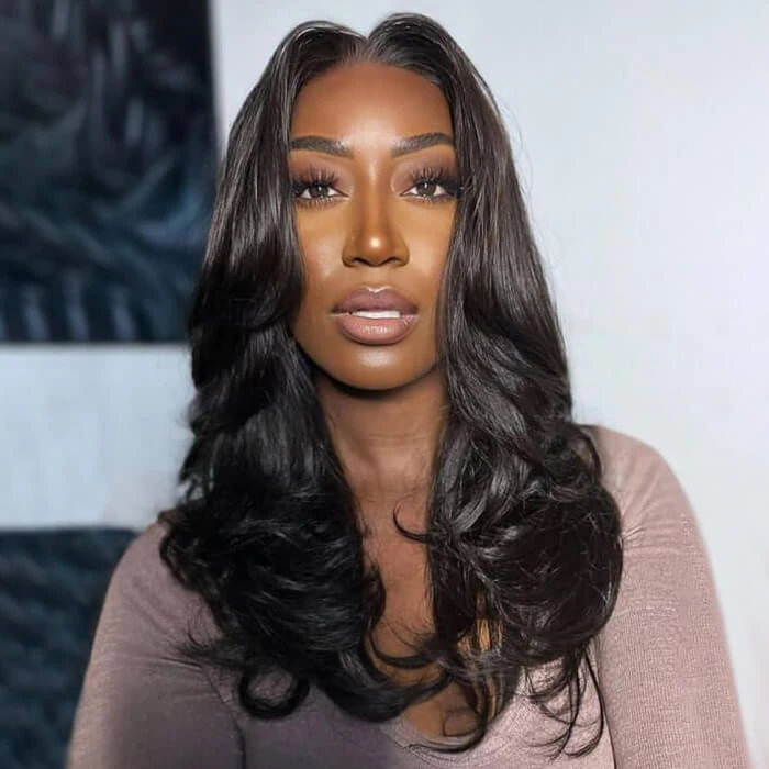 Butterfly Haircut Bangs Wig 13x6 Lace Front Layered Cut Wavy Human Hair Wig 4 Butterfly Haircut Bangs Wig 13x6 Lace Front Layered Cut Wavy Human Hair Wig - Image 2