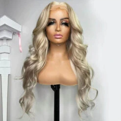 Blonde Highlight Curtain Bangs Body Wave Wigs 13x6 HD Lace Frontal Layered Human Hair Wigs -Ethereal Hair Shop 1709