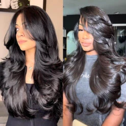 Butterfly Haircut Bangs Wig 13x6 Lace Front Layered Cut Wavy Human Hair Wig 14 Butterfly Haircut Bangs Wig 13x6 Lace Front Layered Cut Wavy Human Hair Wig -Ethereal Hair Shop 1712