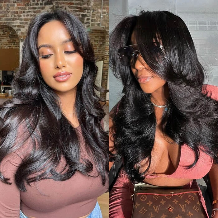 Butterfly Haircut Bangs Wig 13x6 Lace Front Layered Cut Wavy Human Hair Wig 5 Butterfly Haircut Bangs Wig 13x6 Lace Front Layered Cut Wavy Human Hair Wig - Image 3