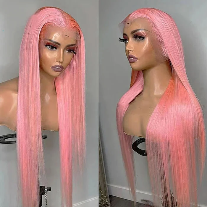 13x4 HD Lace Frontal Human Hair Wigs Straight Pink Color Wig For Women Pre Plucked Bleached Knots 8 13x4 HD Lace Frontal Human Hair Wigs Straight Pink Color Wig For Women Pre Plucked Bleached Knots - Image 6