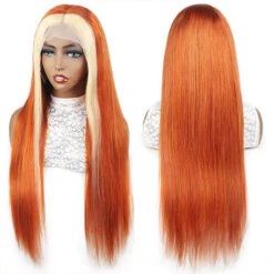 Ginger Wig With Blonde Highlights Colored Lace Front Wigs Straight Ombre Human Hair Wigs -Ethereal Hair Shop 1766