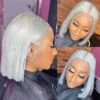 Grey 13x4 Lace Front Human Hair Wigs Straight Colored Sliver Bob Lace Wigs For Black Women Pre Plucked 220% Density -Ethereal Hair Shop 1777
