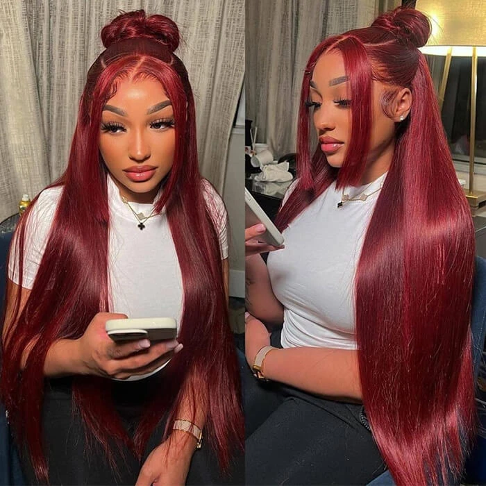 99J Straight/Body Wave 13x4 Burgundy HD Lace Front Pre Plucked Colored Human Hair Wigs For Women 9 99J Straight/Body Wave 13x4 Burgundy HD Lace Front Pre Plucked Colored Human Hair Wigs For Women - Image 7