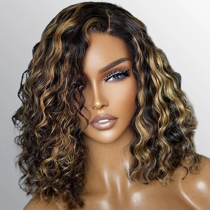 Balayage Highlight Lace Front Bob Wig Water Wave Pre Plucked Glueless Human Hair Bob Wig 8 Balayage Highlight Lace Front Bob Wig Water Wave Pre Plucked Glueless Human Hair Bob Wig - Image 6