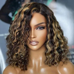 M1B/27 Blonde Highlight Lace Front Bob Wig Water Wave Pre Plucked Glueless Human Hair Bob Wig -Ethereal Hair Shop 1b 27 blonde highlight bob lacce wig 5 a165ae38 4e98 4ef2 b8b6 ef2717bafef6