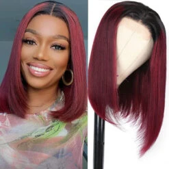 1B/99J Burgundy Ombre Short Straight Bob Wigs Human Hair With Pre Plucked Hairline -Ethereal Hair Shop 1b 27 ombre short straight bob wig