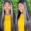 Blonde Highlights HD Lace Frontal Wigs 13x4/13x6 Glueless Straight Wigs Black Wig With #613 Blonde Highlight -Ethereal Hair Shop 1b 613 highlight straight hd lace wig