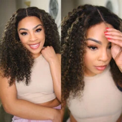 C-Shape Ear Design M1B/27 Blonde Highlights Curly Glueless 8x5 HD Lace Wig 100% Human Hair 18 C-Shape Ear Design M1B/27 Blonde Highlights Curly Glueless 8x5 HD Lace Wig 100% Human Hair -Ethereal Hair Shop 1b 27 highlight Jerry Cury 12