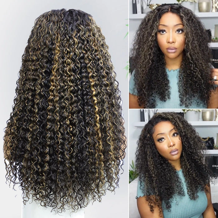 C-Shape Ear Design M1B/27 Blonde Highlights Curly Glueless 8x5 HD Lace Wig 100% Human Hair 8 C-Shape Ear Design M1B/27 Blonde Highlights Curly Glueless 8x5 HD Lace Wig 100% Human Hair - Image 6