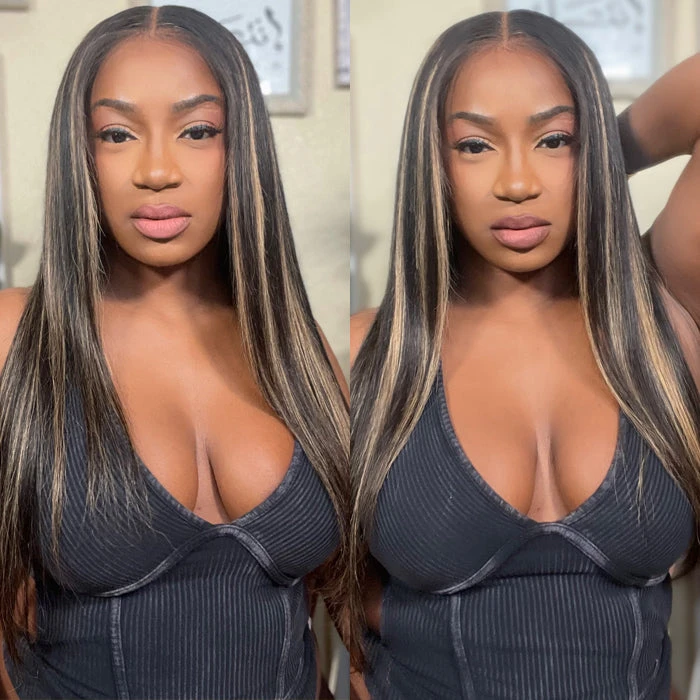 #1b/27 Blonde Highlights 4x4 HD Lace Closure Glueless Human Hair Wig 8 #1b/27 Blonde Highlights 4x4 HD Lace Closure Glueless Human Hair Wig - Image 6