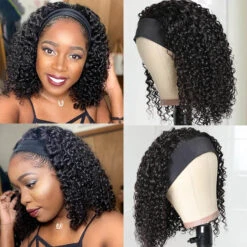 Straight Hair Curly Hair Headband Bob Wig Human Hair Half Wig 220% Density -Ethereal Hair Shop 247