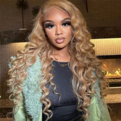 #27 Loose Deep Wave Honey Blonde Lace Front Wig Brazilian 13×4 13x6 Frontal HD Lace Wig
