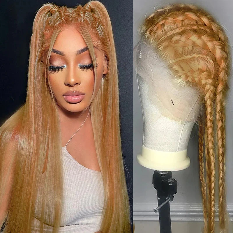 #27 Honey Blonde Color Invisible-Pull String 360 Lace Frontal Wigs Glueless HD Lace Wigs With Pre Plucked 8 #27 Honey Blonde Color Invisible-Pull String 360 Lace Frontal Wigs Glueless HD Lace Wigs With Pre Plucked - Image 6