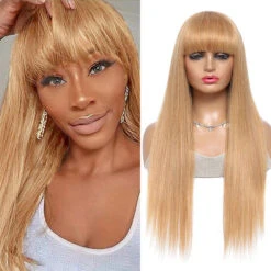 #27 Honey Blonde Human Hair Wigs With Bangs 13x4 HD Lace Wig/Full Machine Made Wig With Bangs -Ethereal Hair Shop 27 2 c99efea9 4b8e 400f a510 a7c736dc870b