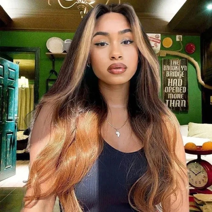 Ombre Lace Front Wigs With Blonde Highlight #T1B/4/27 Three Tone Brazilian Body Wave HD Lace Human Hair Wigs 7 Ombre Lace Front Wigs With Blonde Highlight #T1B/4/27 Three Tone Brazilian Body Wave HD Lace Human Hair Wigs - Image 5