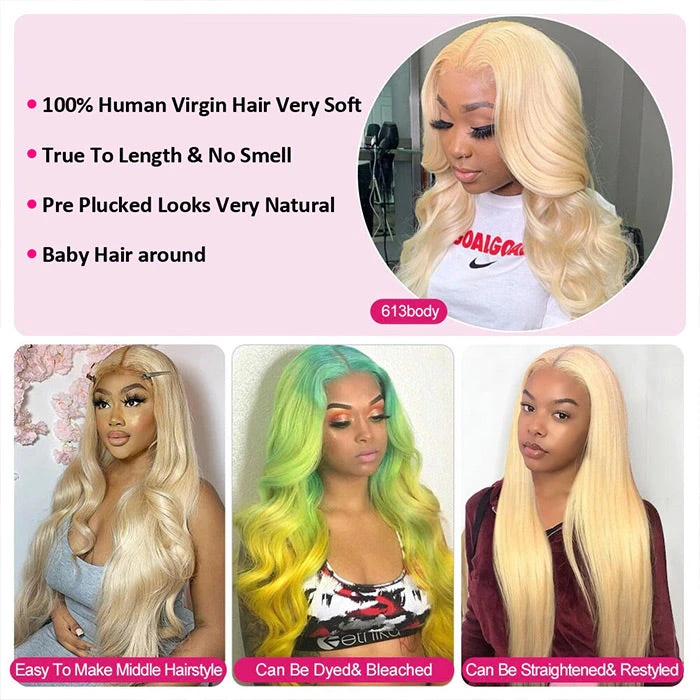 613 Lace Frontal Wig Body Wave Blonde Human Hair Wigs 13x4 13x6 HD Transparent Lace Wigs 8 613 Lace Frontal Wig Body Wave Blonde Human Hair Wigs 13x4 13x6 HD Transparent Lace Wigs - Image 6