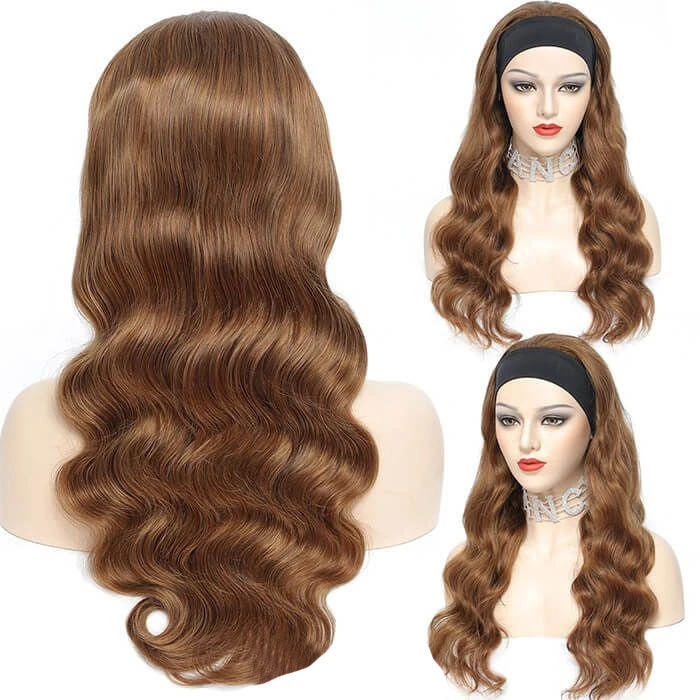 #30 Chestnut Brown Headband Wigs Straight/Body Wave Human Hair Half Wigs With Various Headbands 7 #30 Chestnut Brown Headband Wigs Straight/Body Wave Human Hair Half Wigs With Various Headbands - Image 5