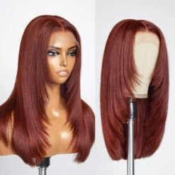 Trendy Layered Cut Straight Wig 13x6 Transparent HD Lace Frontal Wig -Ethereal Hair Shop 33 Reddish Brown layered cut Lace Front Human Hair wigs 4 24cafb1f e812 4002 b602 fe1fc0746ed7