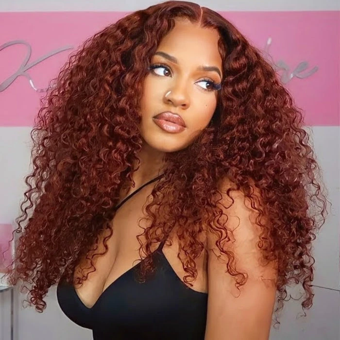 Reddish Brown 5x5/13x4 HD Lace Wig #33 Auburn Colored Deep Wave Lace Front Human Hair Wigs For Women 3 Reddish Brown 5x5/13x4 HD Lace Wig #33 Auburn Colored Deep Wave Lace Front Human Hair Wigs For Women