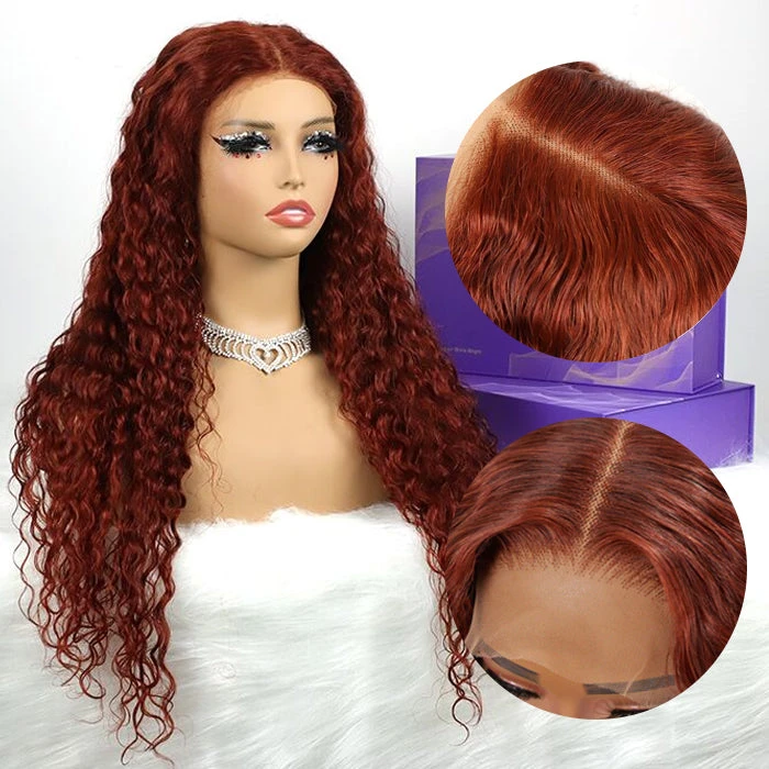 #33 Reddish Brown Color Water Wave 13x4 13x6 HD Lace Front Wigs Human Hair Pre Plucked 8 #33 Reddish Brown Color Water Wave 13x4 13x6 HD Lace Front Wigs Human Hair Pre Plucked - Image 6