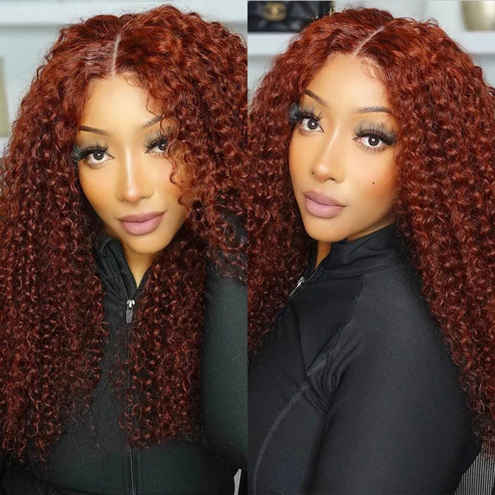 PartingPlus Glueless Curly Wig 8x5 Closure HD Lace 100% Human Hair Wig 33# Reddish Brown Color 5 PartingPlus Glueless Curly Wig 8x5 Closure HD Lace 100% Human Hair Wig 33# Reddish Brown Color - Image 3