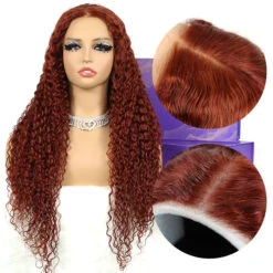 Curly Human Hair Wigs #33 Red Brown Auburn Colored Wig 13*4 5*5 HD Transparent Lace Front Wigs -Ethereal Hair Shop 33 reddish brown 8 5 pre cut lace wigs 6