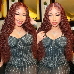 #33 Reddish Brown Color Water Wave 13x4 13x6 HD Lace Front Wigs Human Hair Pre Plucked 12 #33 Reddish Brown Color Water Wave 13x4 13x6 HD Lace Front Wigs Human Hair Pre Plucked -Ethereal Hair Shop 33 reddish brown 8 5 pre cut lace wigs 9